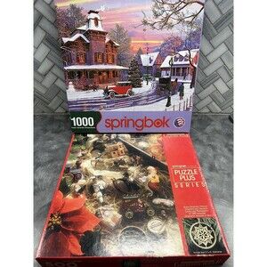 Springbok Hallmark Christmas Winter Puzzles 500 & 1000 Pieces Lot Of 2 Complete